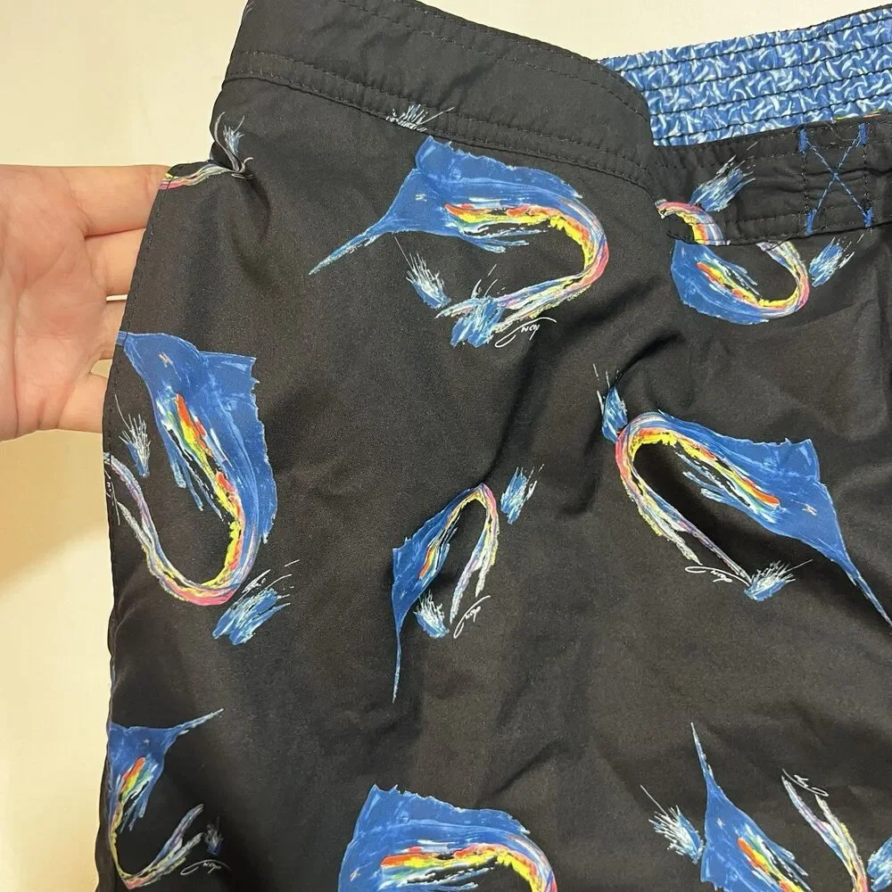 Tommy Bahama Swim Trunks Shorts Mens 2XLB Big & Tall Blue Abstract Pattern Mesh